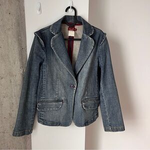 Dish Denim Blazer Jacket Women’s Fitted Jean Jacket Single Button Sz 6